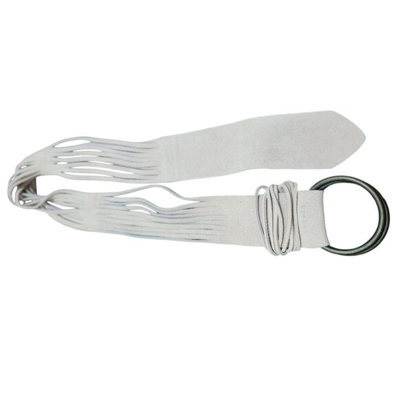 Sisley Suede Fringe Wrap Belt Women’s Adjustable Tan Leather O-Ring Boho Belt 39 - Picture 3 of 12